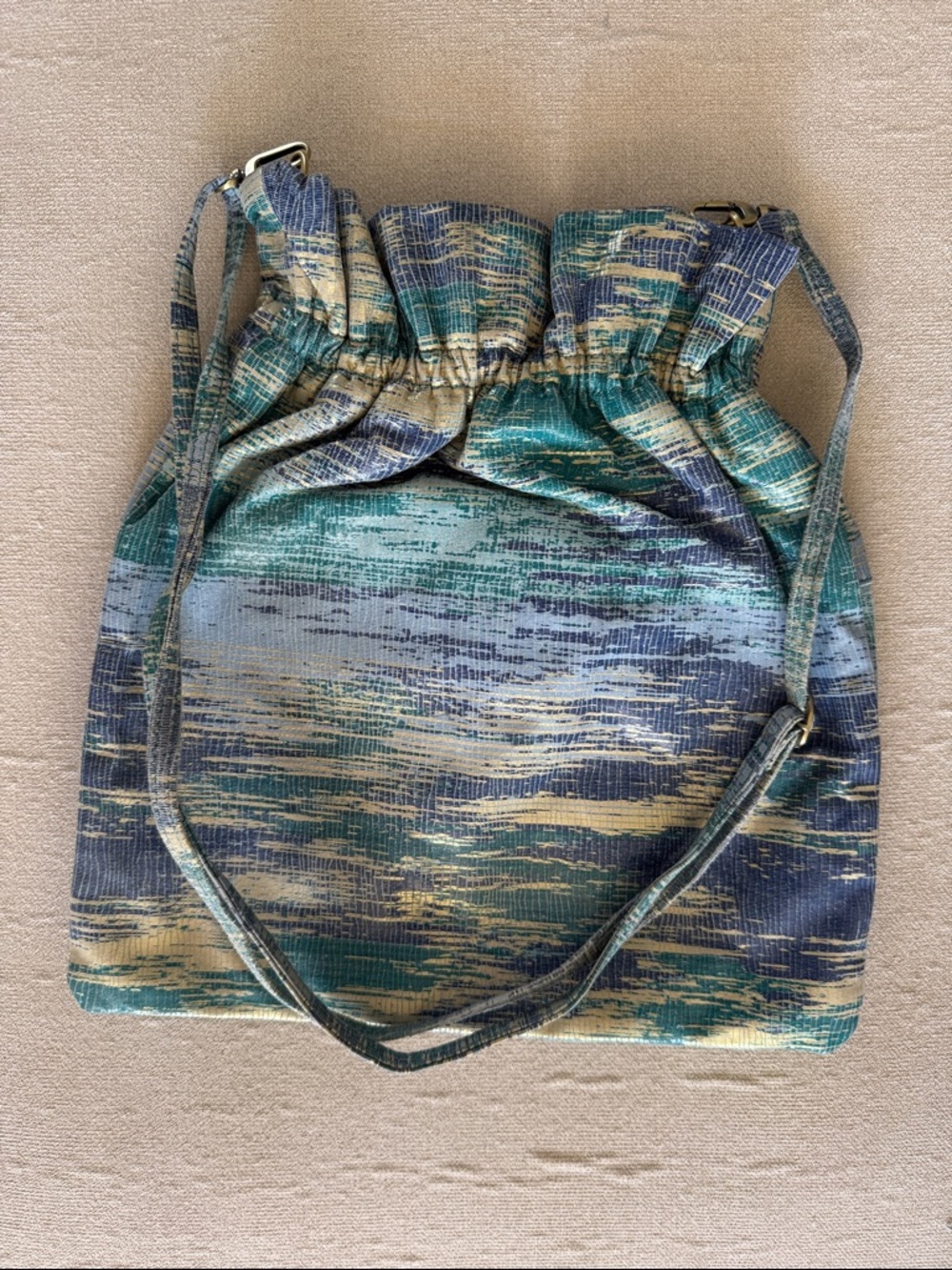 NWOT Hobo International Drawstring Leather Bag, Teal, Blue, and Gold